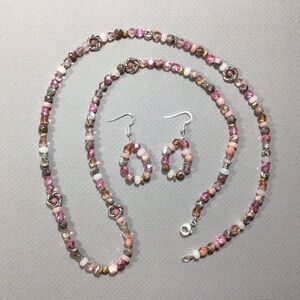 Pink Beaded Necklace and Earring Set
